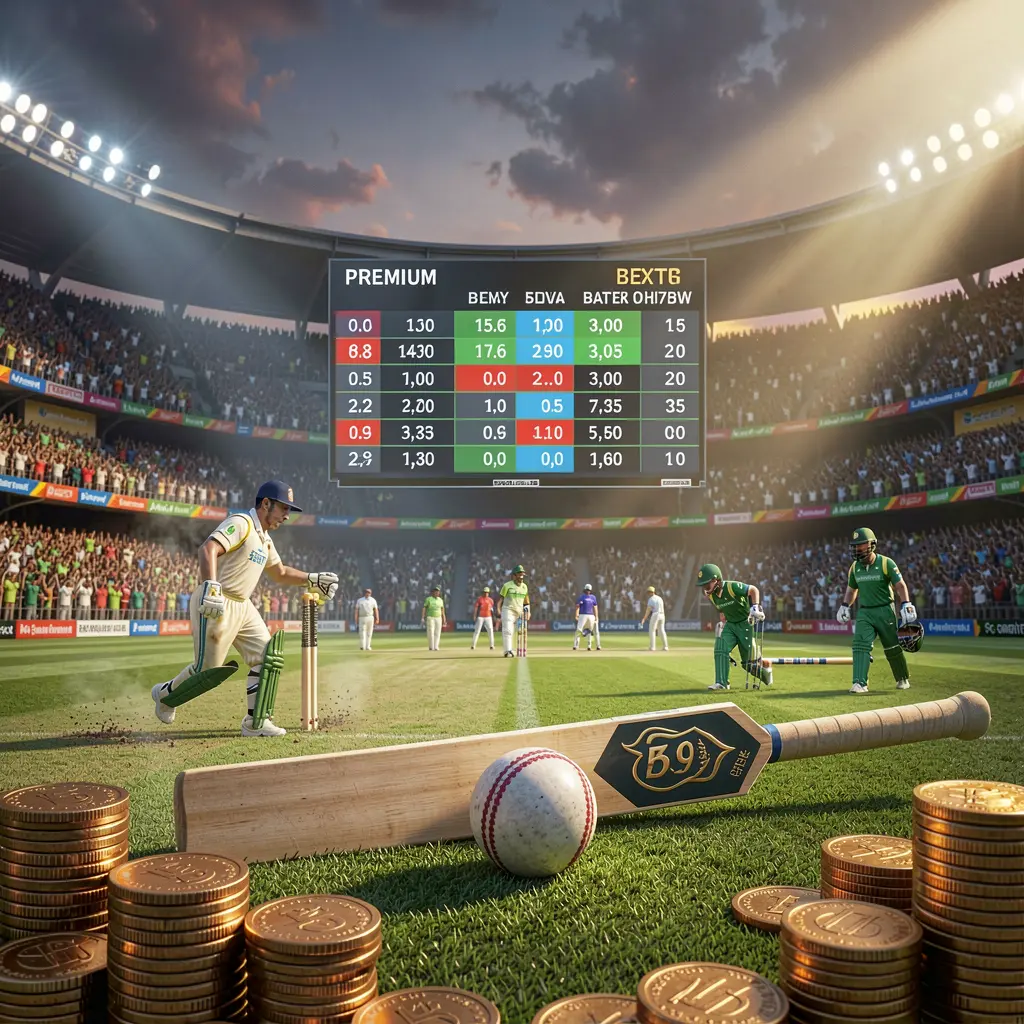 Q880 premium cricket betting scene featuring a cricket stadium with a crowd, bat and ball in the foreground, digital odds graphics, and coins under dramatic lighting in a high detail 3D render Q880 premium cricket betting scene featuring a cricket stadium with a crowd, bat and ball in the foreground, digital odds graphics, and coins under dramatic lighting in a high detail 3D render