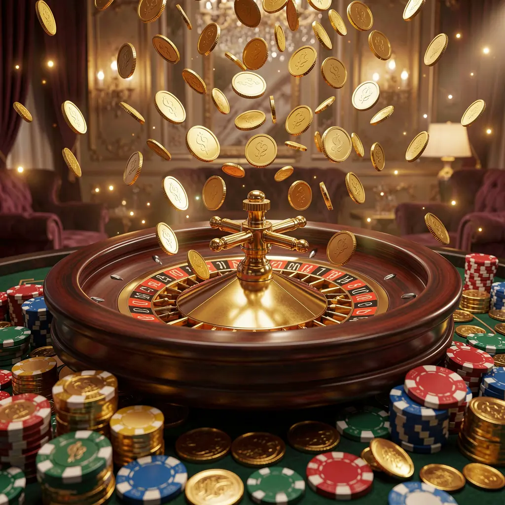 Q880 premium online casino banner featuring golden coins raining over a roulette wheel and poker chips with a glowing luxury background in a dynamic 3D render Q880 premium online casino banner featuring golden coins raining over a roulette wheel and poker chips with a glowing luxury background in a dynamic 3D render
