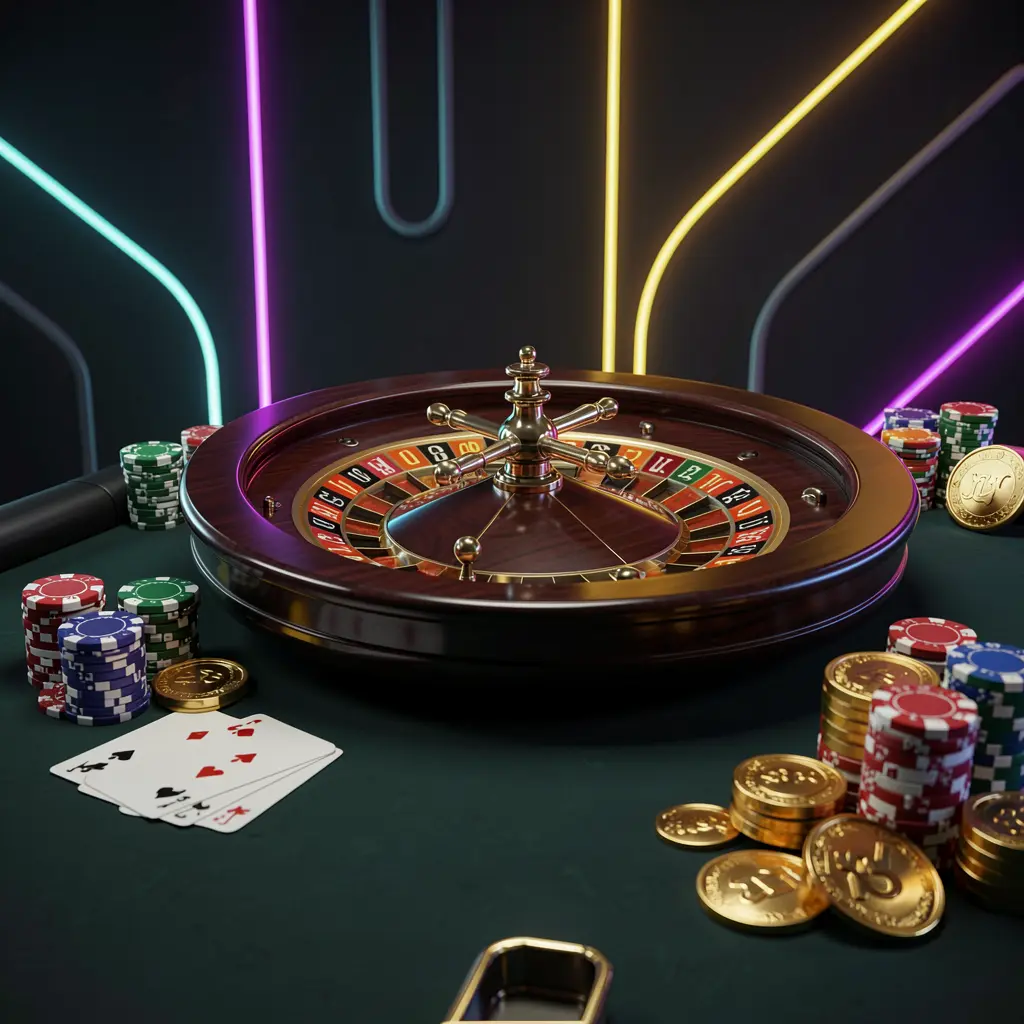 Q880 luxury online casino homepage hero banner featuring a premium casino table with roulette wheel, poker chips, playing cards, and golden coins on a dark background with neon glow Q880 luxury online casino homepage hero banner featuring a premium casino table with roulette wheel, poker chips, playing cards, and golden coins on a dark background with neon glow